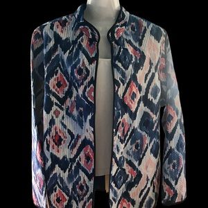 ALFRED DUNNER Lightweight Quilted Jacket, Blue/White/Red, Size 18.